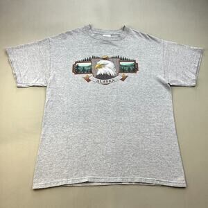 Vintage Alaska T-Shirt Adult Large Gray Bald Eagle Bird Nature National Park 90s